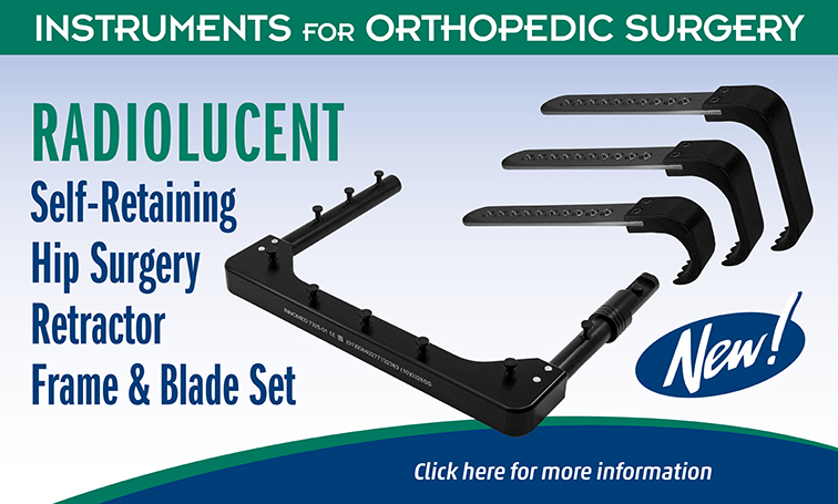Radiolucent Self-Retaining Hip Surgery Retractor Frame & Blade Set